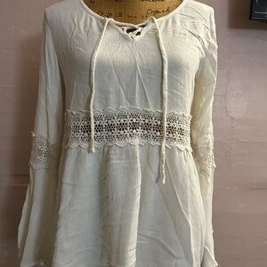 Cream Lace-Trimmed Blouse